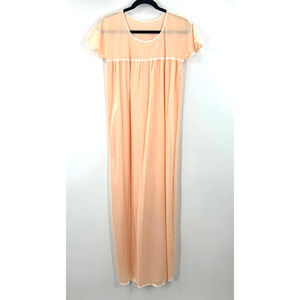 Vintage Sheer Light Peach Summer Nightgown Long 50's-60's Side Slits Prairie
